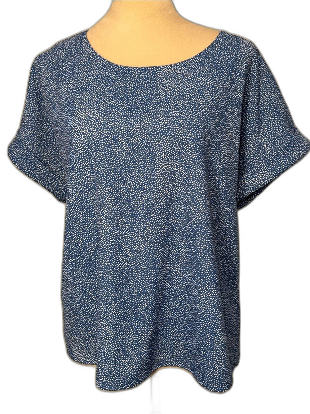 Melloday Blue Speckled dot Short-Sleeve dohlman style top Size L